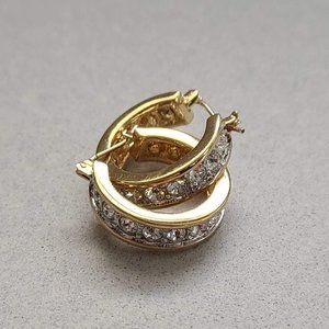 Gold Colored Hoop Earrings with Rhinestone Detailing